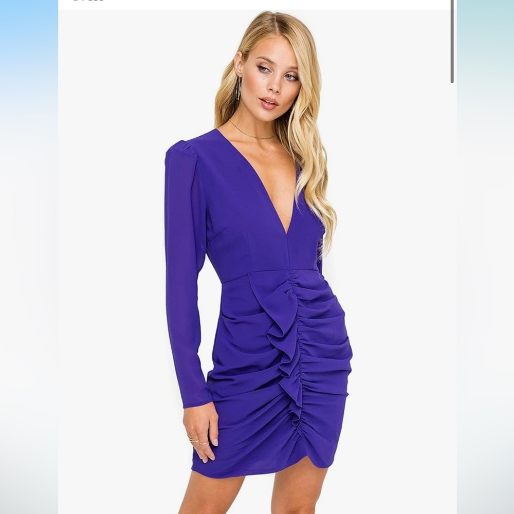 ASTR the label Women's Long Sleeve Plunging Ruffle Min Dress